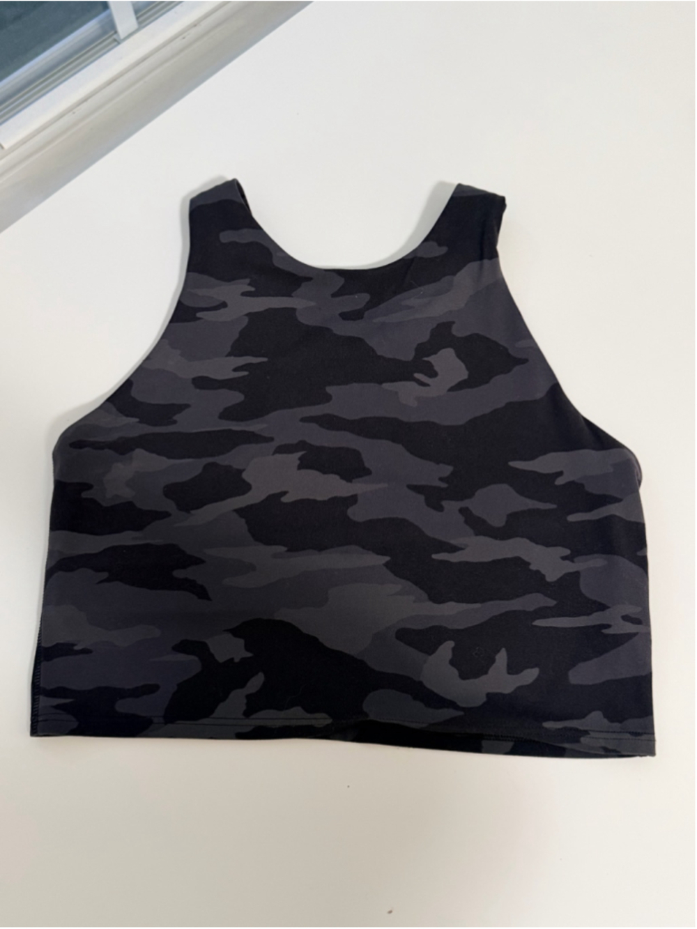 Athleta Black Gray Camo Racerback Crop Top Sports Bra Size S